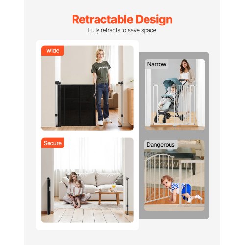 Retractable Baby Gate 870 mm High Extendable to 1400 mm Width Children Pets Black