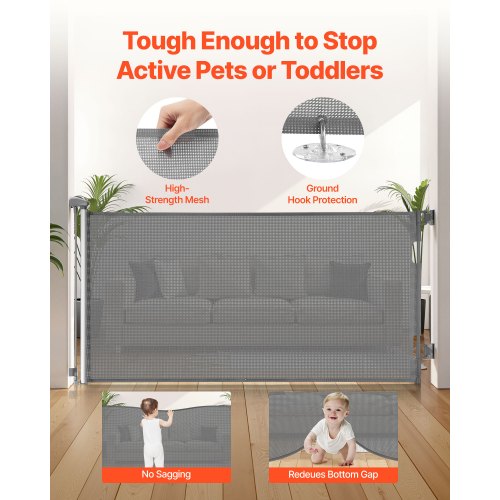 Infällbar Barngrind, Utdragbar till 1430 mm Bredd, 795 mm Hög, Med Säkerhetslås, Lätt att Använda, Gå Genom Utan Att Snubbla, Nätgrind För Hundtrappor, Hallar, Inomhus/Utomhus, Grå |  EU
