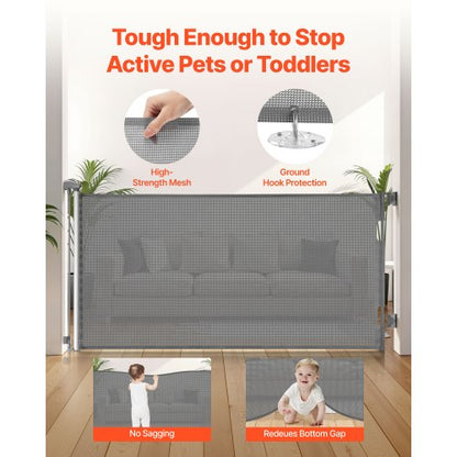 Infällbar Barngrind, Utdragbar till 1430 mm Bredd, 795 mm Hög, Med Säkerhetslås, Lätt att Använda, Gå Genom Utan Att Snubbla, Nätgrind För Hundtrappor, Hallar, Inomhus/Utomhus, Grå |  EU