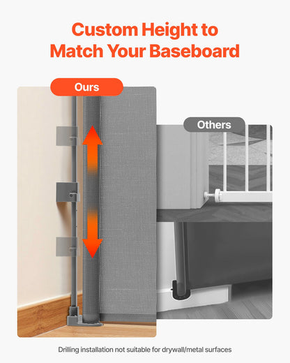 Retractable Baby Gate, Extends to 56.3 inch Wide, 31.3 inch Tall, with Security Lock, Easy to Use, Walk Through Without Tripping, Mesh Dog Gate for Stairs, Hallways, Indoor/Outdoor, Gray