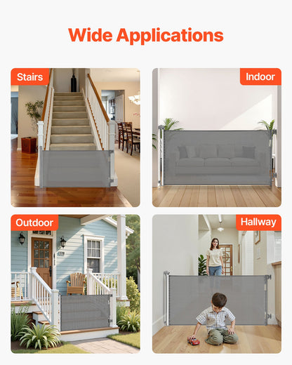 Retractable Baby Gate, Extends to 56.3 inch Wide, 31.3 inch Tall, with Security Lock, Easy to Use, Walk Through Without Tripping, Mesh Dog Gate for Stairs, Hallways, Indoor/Outdoor, Gray