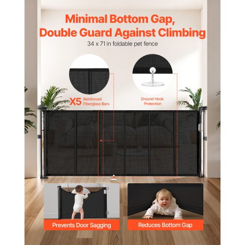 Einziehbares Babygitter 870 mm hoch Ausziehbar auf 1800 mm Breite Kinder Haustiere Schwarz | EU