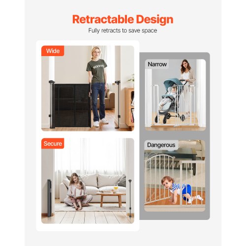 Einziehbares Babygitter 870 mm hoch Ausziehbar auf 1800 mm Breite Kinder Haustiere Schwarz | EU