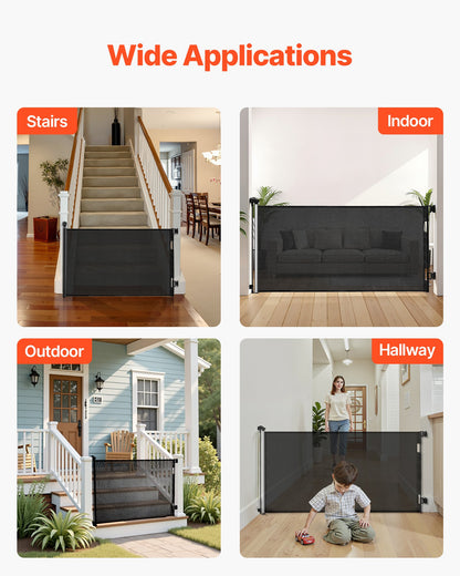 Retractable Baby Gate, Extends to 72.8 inch Wide, 38.5 inch Tall, with Security Lock, Easy to Use, Walk Through Without Tripping, Mesh Dog Gate for Stairs, Hallways, Indoor/Outdoor, Black