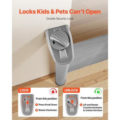 Infällbar Barngrind, Utdragbar till 1850 mm Bredd, 795 mm Hög, Med Säkerhetslås, Lätt att Använda, Gå Genom Utan Att Snubbla, Nätgrind För Hundtrappor, Hallar, Inomhus/Utomhus, Grå |  EU