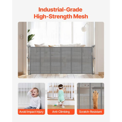 Einziehbares Babygitter 870 mm hoch Ausziehbar auf 1800 mm Breite Kinder Haustiere Grau | EU