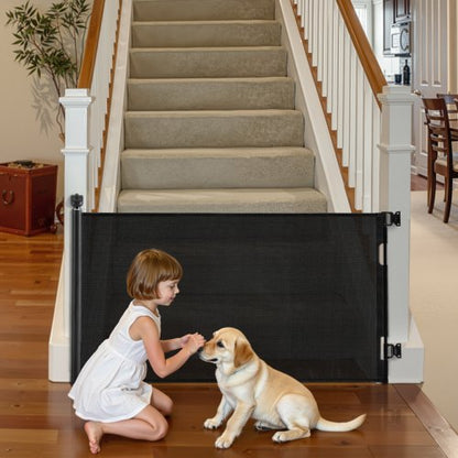 Retractable Baby Gate, Extends to 72.8 inch Wide, 31.3 inch Tall, with Security Lock, Easy to Use, Walk Through Without Tripping, Mesh Dog Gate for Stairs, Hallways, Indoor/Outdoor, Black