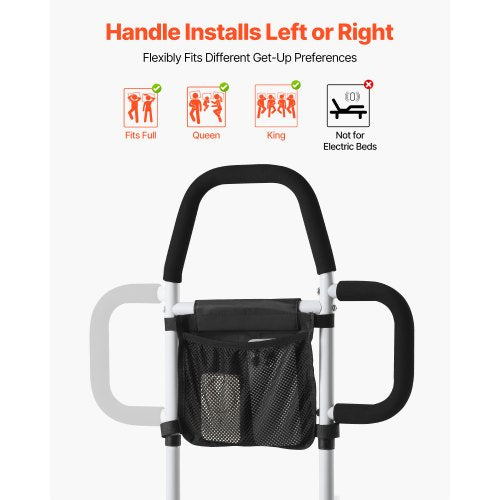 Sänggrind för äldre, Sängstöd med sidohandtag och PU-ledstång, Höjdjusterbar sängkäpp i kolstål, Sängstänger för seniorer och patienter, Passar King, Queen, Full, Twin |  EU