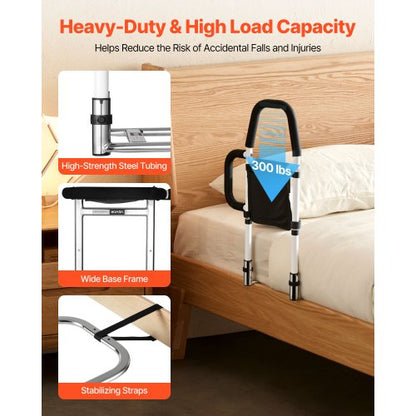 Sänggrind för äldre, Sängstöd med sidohandtag och PU-ledstång, Höjdjusterbar sängkäpp i kolstål, Sängstänger för seniorer och patienter, Passar King, Queen, Full, Twin |  EU