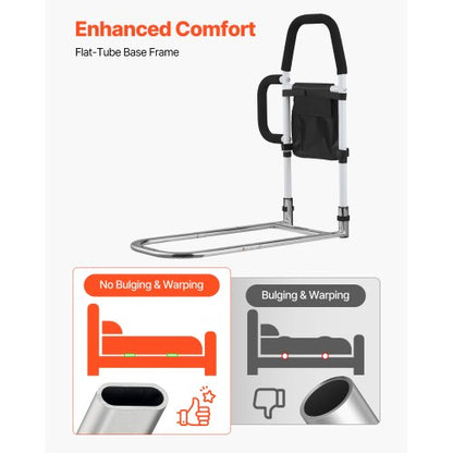 Sänggrind för äldre, Sängstöd med sidohandtag och PU-ledstång, Höjdjusterbar sängkäpp i kolstål, Sängstänger för seniorer och patienter, Passar King, Queen, Full, Twin |  EU