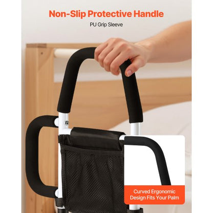 Sänggrind för äldre, Sängstöd med sidohandtag och PU-ledstång, Höjdjusterbar sängkäpp i kolstål, Sängstänger för seniorer och patienter, Passar King, Queen, Full, Twin |  EU