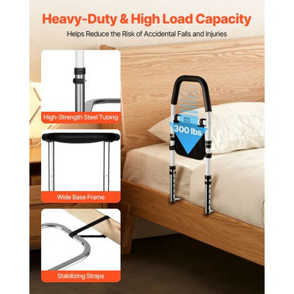 Sänggrind för äldre, Sängstöd med PU-ledstång, Höjdjusterbar sängstång med rör, Sängstänger i höghållfast kolstål för seniorer och patienter, Passar King, Queen, Full, Twin |  EU