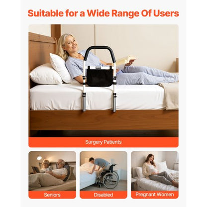 Sänggrind för äldre, Sängstöd med PU-ledstång, Höjdjusterbar sängstång med rör, Sängstänger i höghållfast kolstål för seniorer och patienter, Passar King, Queen, Full, Twin |  EU