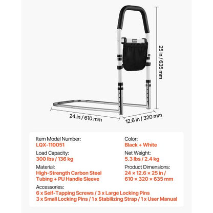 Sänggrind för äldre, Sängstöd med PU-ledstång, Höjdjusterbar sängstång med rör, Sängstänger i höghållfast kolstål för seniorer och patienter, Passar King, Queen, Full, Twin |  EU