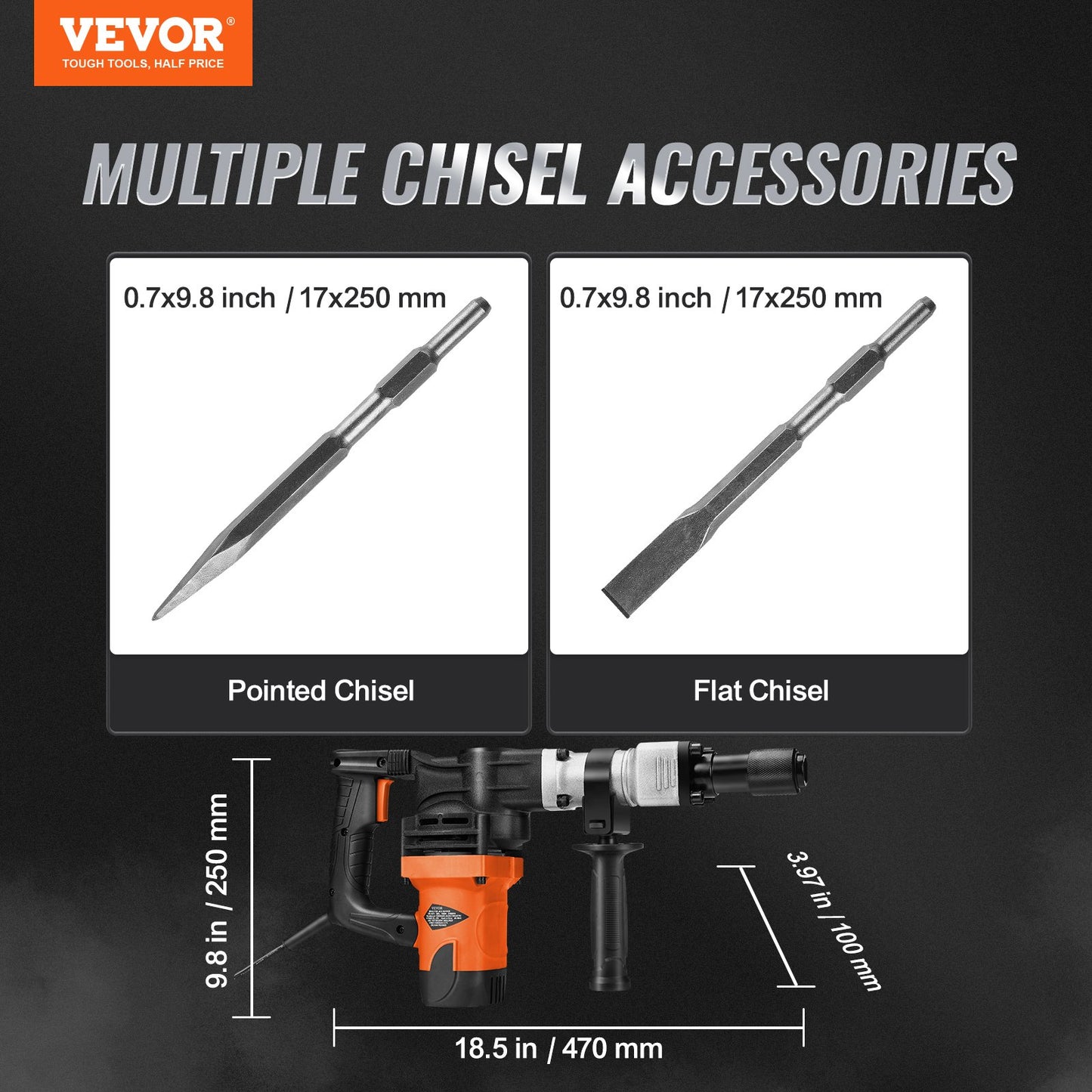 Abbruchhammer Betonbrecher 1600W Elektrohammer 2 Meißel Bits