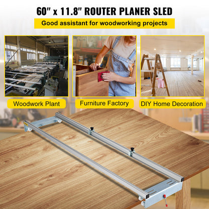 Router Sled, 60 Inch / 152.4 cm Width, Flat Guide Jig for Woodworking with Locking Function, Portable and Easy to Adjust, Trimming Planing for Wood Flattening, Home DIY