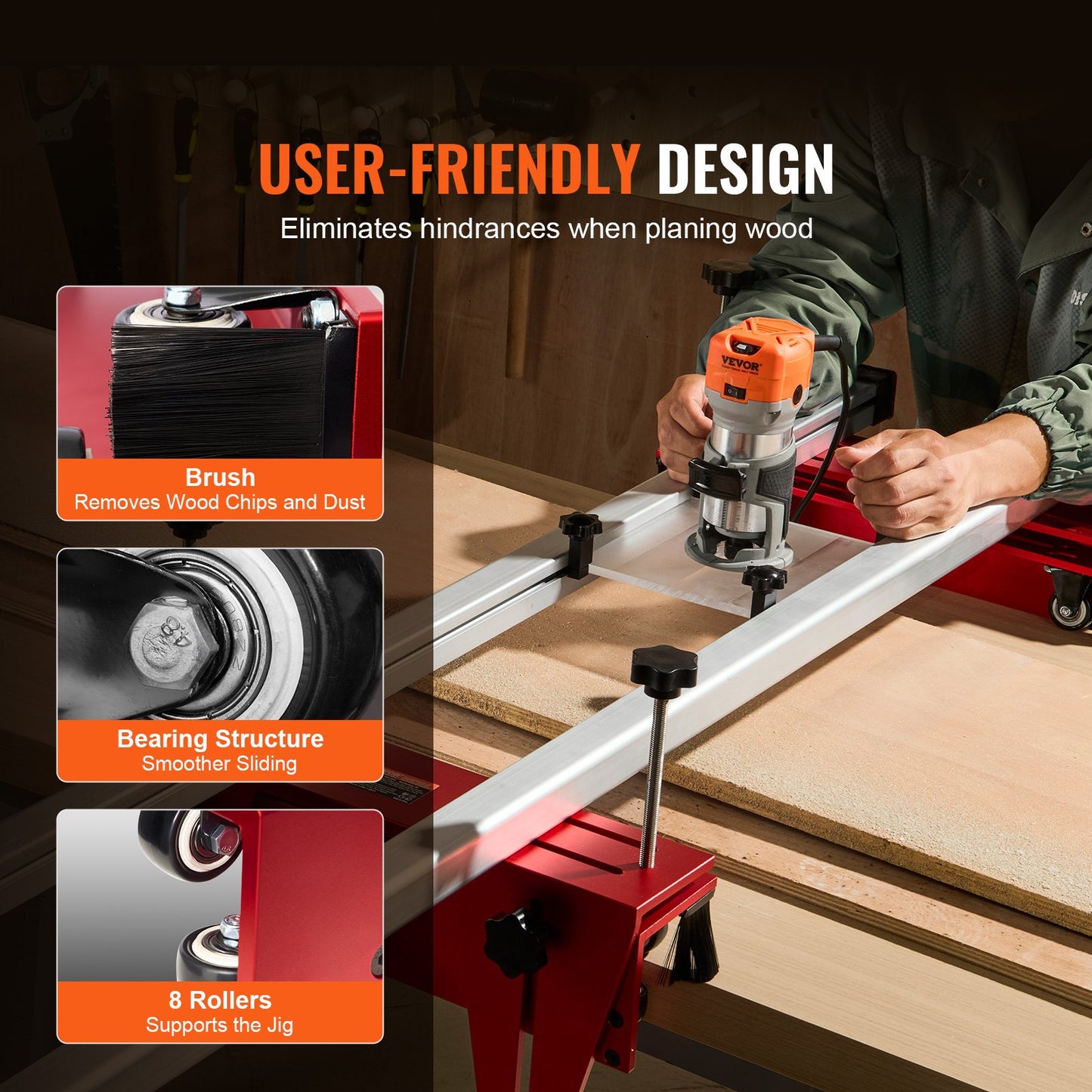 Överfräsarsläde, 64 tum, bärbar och lätt att justera platta till plattning Jig, DIY Träbearbetningsfräs släde för tillplattning av plattor, platta guide Jig trimning hyvelmaskin för trä tillplattning, hemma DIY