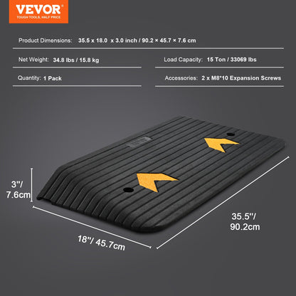 Upgraded Rubber Threshold Ramp, 3" Rise Door Ramp with 1 Channel, Natural Rubber Car Ramp with Non-Slip Textured Surface, 33069 lbs Load Capacity Curb Ramp for Wheelchair and Scooter