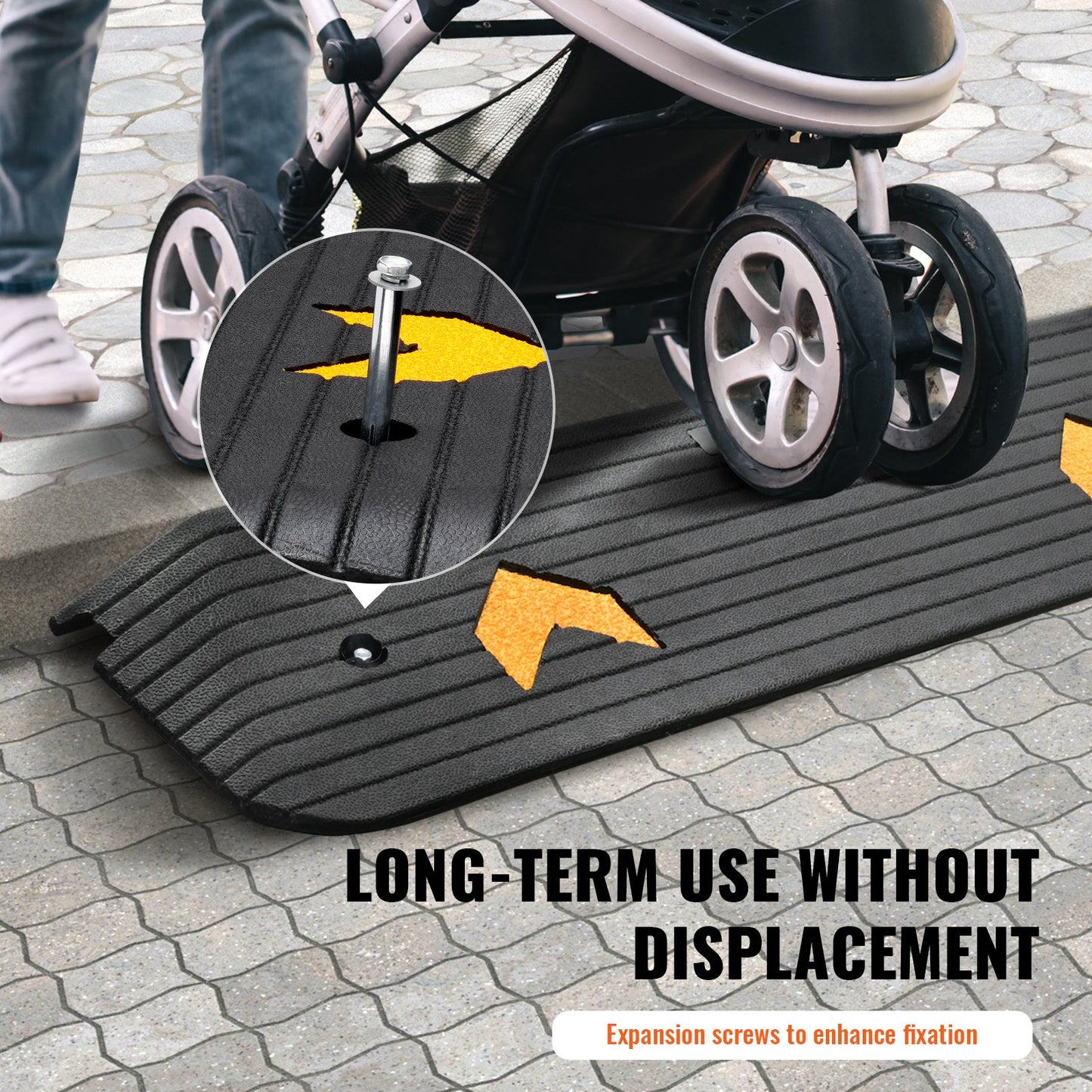 Upgraded Rubber Threshold Ramp, 1-Inch Doorway for Wheelchair Ramp, Natural Sidewalk Ramp, Rated 33069 lbs Load Capacity, Non-Slip Textured Surface Rubber Edge Ramp for Wheelchair and Scooter