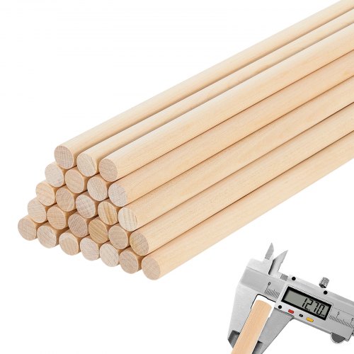 25Pcs Wooden Dowel Rods 1/2 x 12 Inch Natural Birch Wood Sticks Dowels, Unfinished Hardwood Sticks for Craft and DIY Projects, One-Piece Cutting & Smooth Surface & Easy to Color and Paint