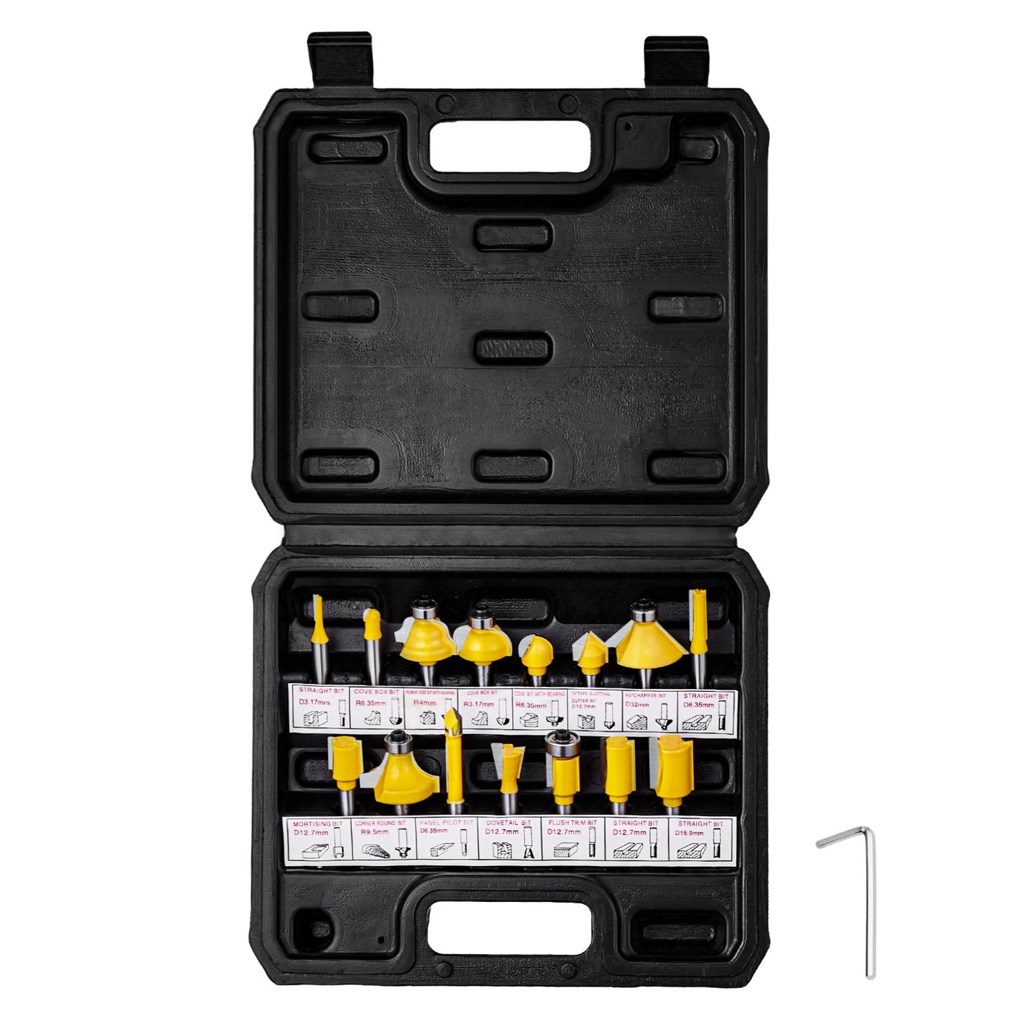 Milling cutter set 15 pieces carbide milling cutter 1/4 inch shank carrying case