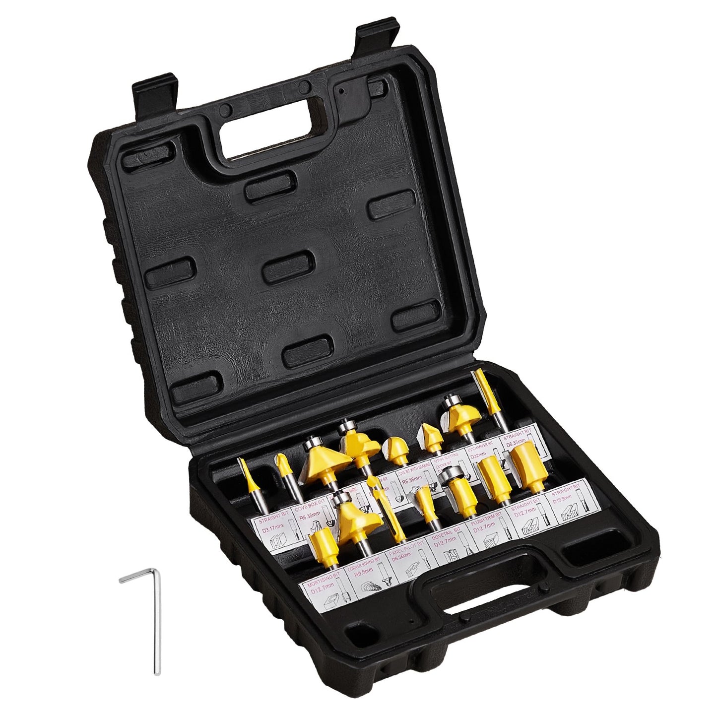 Milling cutter set 15 pieces carbide milling cutter 1/4 inch shank carrying case