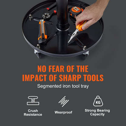 Mechanikerhocker, 250 Pfund rollender pneumatischer Kriech-Garage-/Werkstattsitz, höhenverstellbar 22 Zoll - 28 Zoll gepolsterter rollender Werkstatthocker mit Werkzeugablage, für Garage, Werkstatt, Autoreparatur, Schwarz + Orange