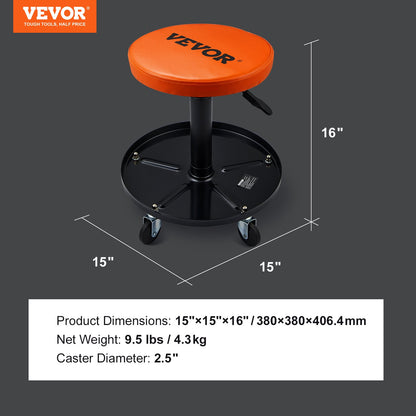 Adjustable Mechanics Rolling Creeper Seat Stool Tool Tray for Shop Garage