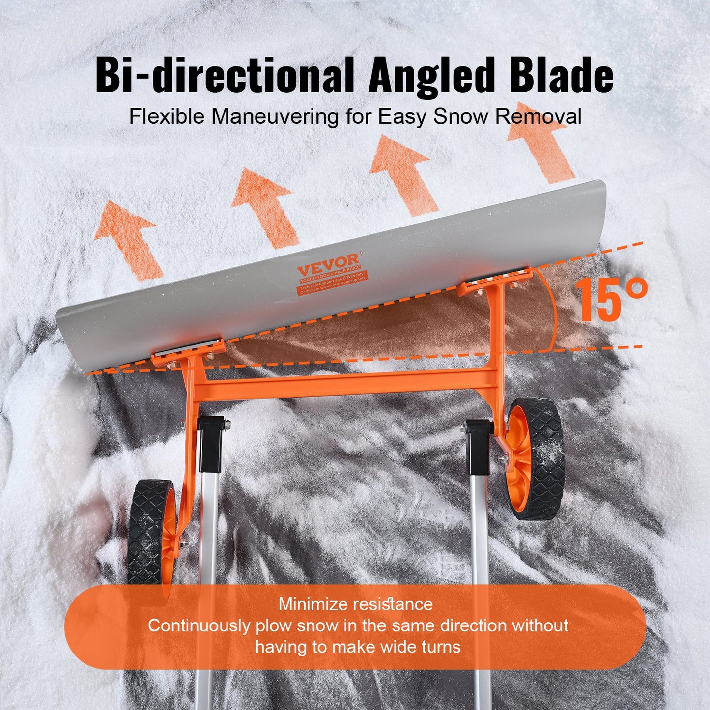 Snöskyffel med hjul, 30 tums snöskyffel för uppfart, snöskyffel i metall för snöröjning, kraftig spadeskjutare med brett blad och U-format handtag i aluminiumlegering