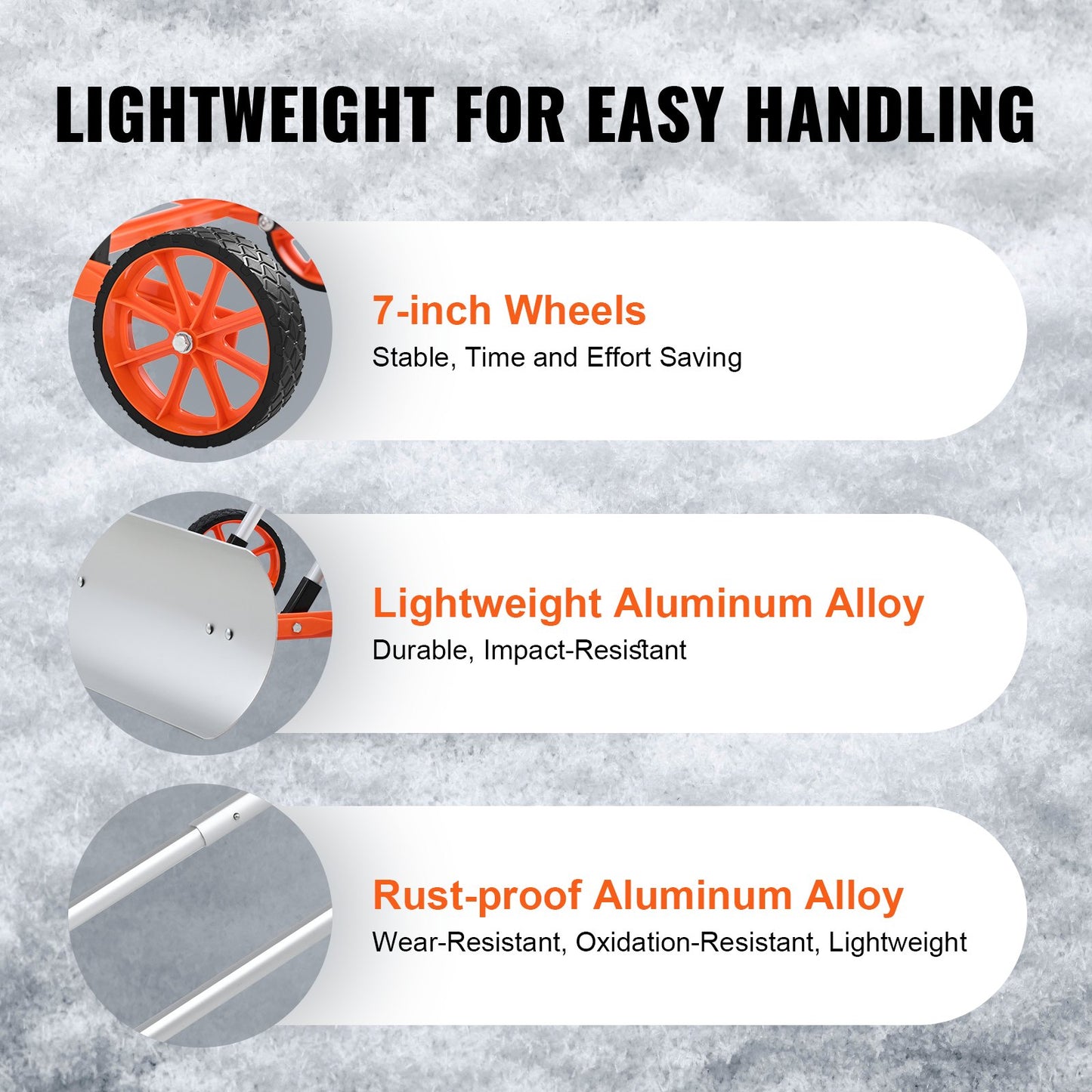 Snöskyffel med hjul, 30 tums snöskyffel för uppfart, snöskyffel i metall för snöröjning, kraftig spadeskjutare med brett blad och U-format handtag i aluminiumlegering