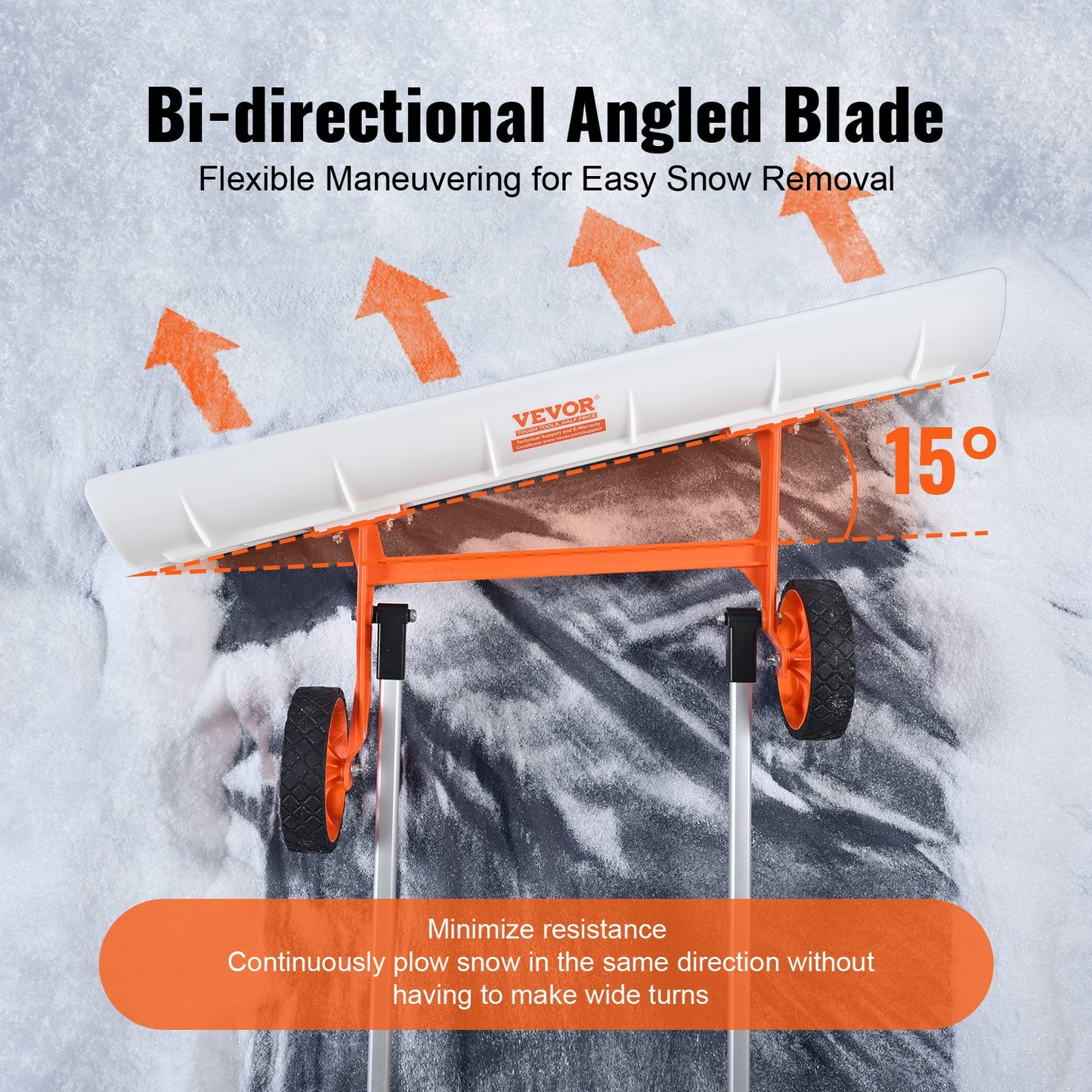 Schneeschaufel mit Rädern, 37-Zoll-Schneeschaufel für die Auffahrt, ABS-Schneeschaufel zum Schneeräumen, robuster Schaufelschieber mit breiter Klinge und U-förmigem Griff aus Aluminiumlegierung