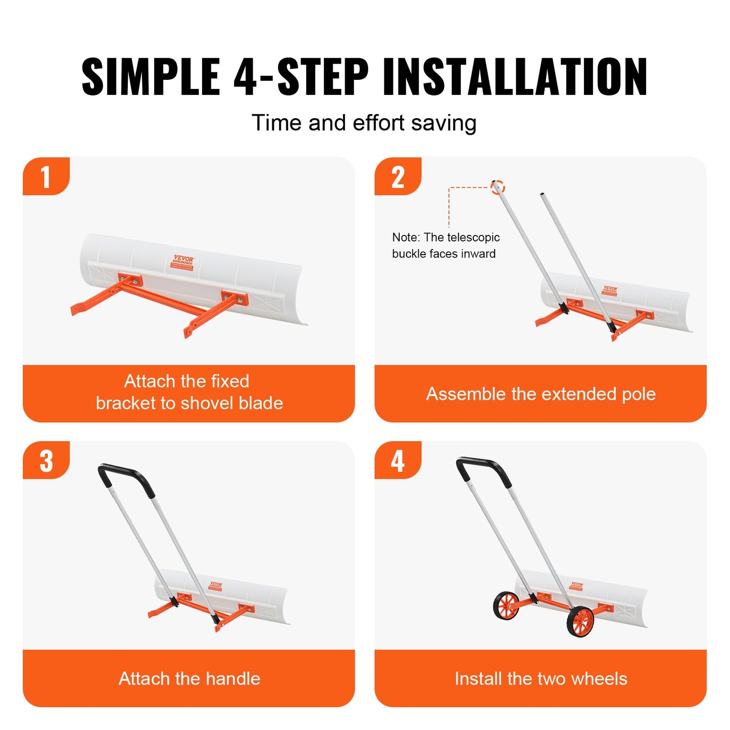 Schneeschaufel mit Rädern, 37-Zoll-Schneeschaufel für die Auffahrt, ABS-Schneeschaufel zum Schneeräumen, robuster Schaufelschieber mit breiter Klinge und U-förmigem Griff aus Aluminiumlegierung