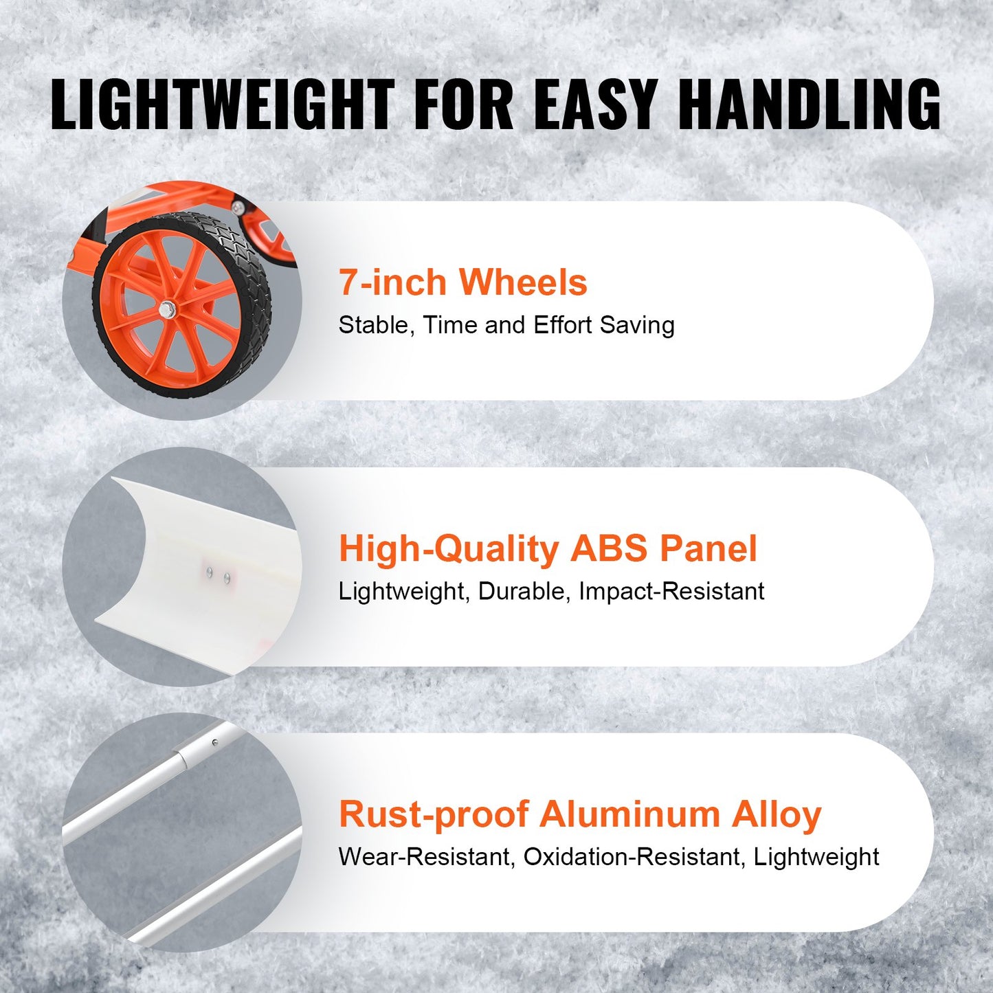 Schneeschaufel mit Rädern, 37-Zoll-Schneeschaufel für die Auffahrt, ABS-Schneeschaufel zum Schneeräumen, robuster Schaufelschieber mit breiter Klinge und U-förmigem Griff aus Aluminiumlegierung