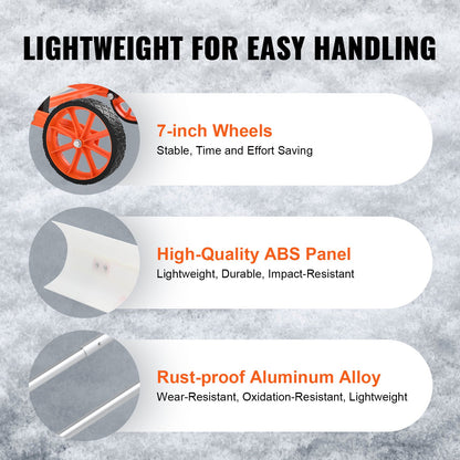 Schneeschaufel mit Rädern, 37-Zoll-Schneeschaufel für die Auffahrt, ABS-Schneeschaufel zum Schneeräumen, robuster Schaufelschieber mit breiter Klinge und U-förmigem Griff aus Aluminiumlegierung