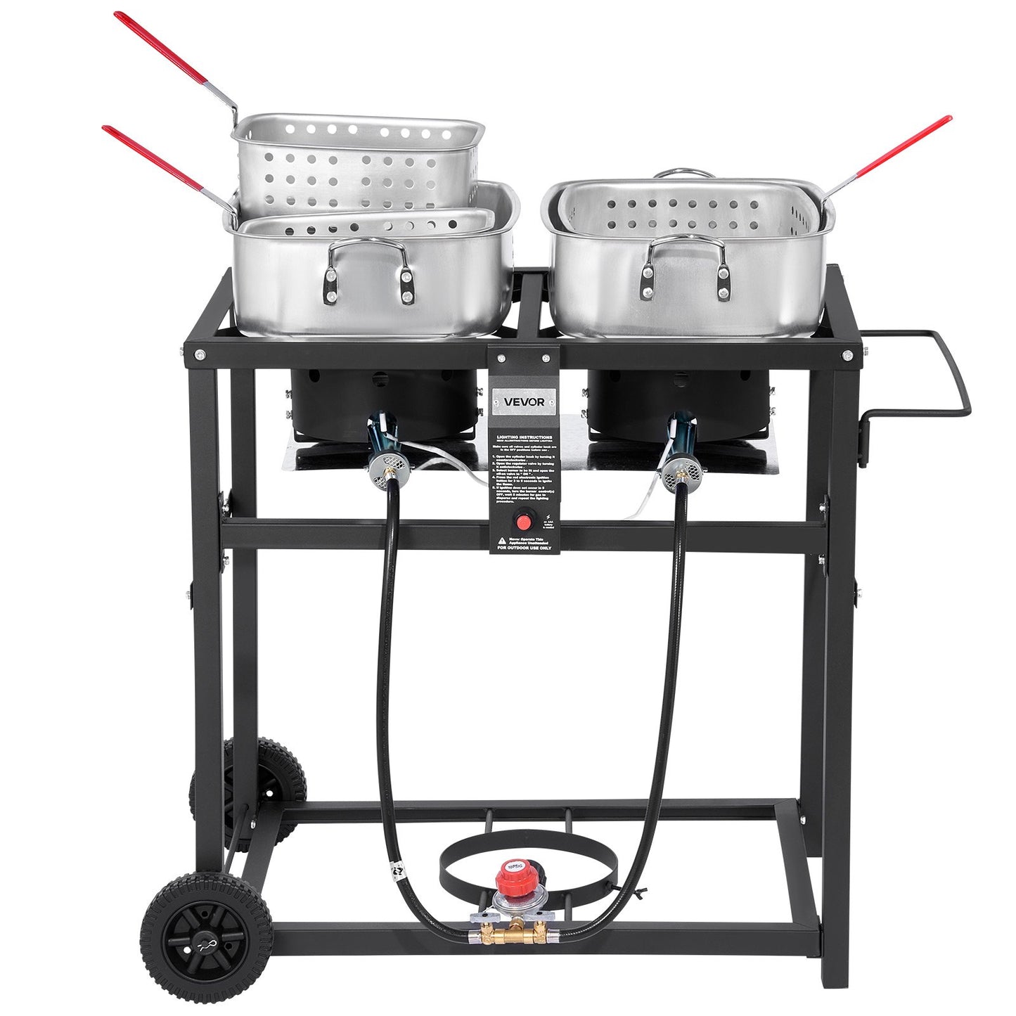Outdoor Propane Deep Fryer, Dual-Tank 18QTx2 Commercial Fryer, Multi-Purpose Portable Frying Cart with Wheel, 3 Basket, 2 Thermometer, Stainless Steel Cooker for Fish Fry Wings Fries, 40,000 BTU