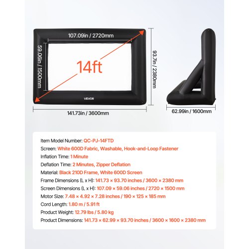 14 fot uppblåsbar filmduk 16:9 600D filmprojektor med bärbar väska