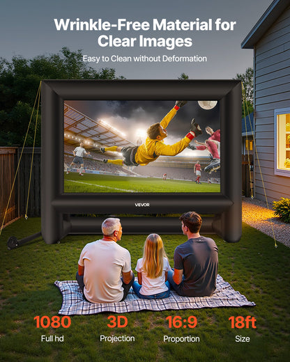 18FT Inflatable Movie Screen, Inflatable Projector Screen with Portable Storage Bag, 16:9 Easy Set Up Movie Projection for Outdoor Backyard, Home Theater, Theme Party