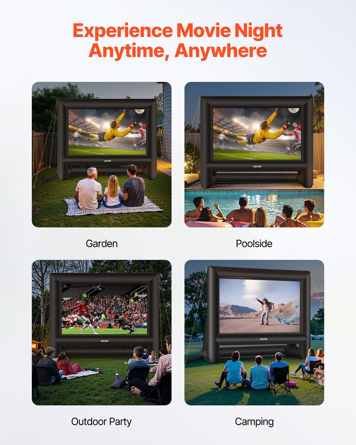 18FT Inflatable Movie Screen, Inflatable Projector Screen with Portable Storage Bag, 16:9 Easy Set Up Movie Projection for Outdoor Backyard, Home Theater, Theme Party