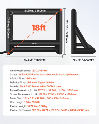 18FT Inflatable Movie Screen, Inflatable Projector Screen with Portable Storage Bag, 16:9 Easy Set Up Movie Projection for Outdoor Backyard, Home Theater, Theme Party