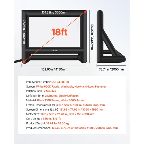 18ft aufblasbare Filmleinwand 16:9 600D Filmprojektion mit tragbarer Tasche