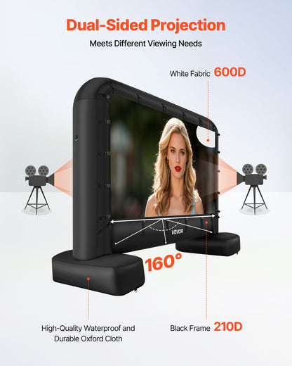 14 ft Inflatable Movie Screen, 600D Washable Inflatable Projector Screen with Portable Storage Bag, 16:9 Easy Set Up Movie Projection for Outdoor Backyard, Home Theater, Theme Party, Pool Fun