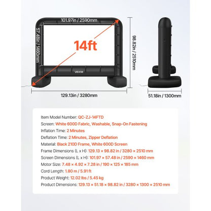 14ft aufblasbare Filmleinwand 16:9 600D Filmprojektion mit tragbarer Tasche