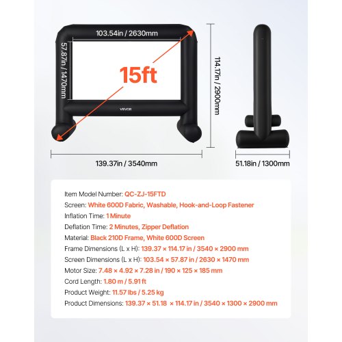 15ft aufblasbare Filmleinwand 16:9 600D Filmprojektor mit tragbarer Tasche