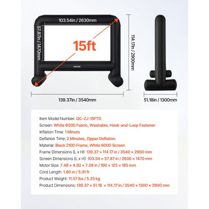 15ft aufblasbare Filmleinwand 16:9 600D Filmprojektor mit tragbarer Tasche