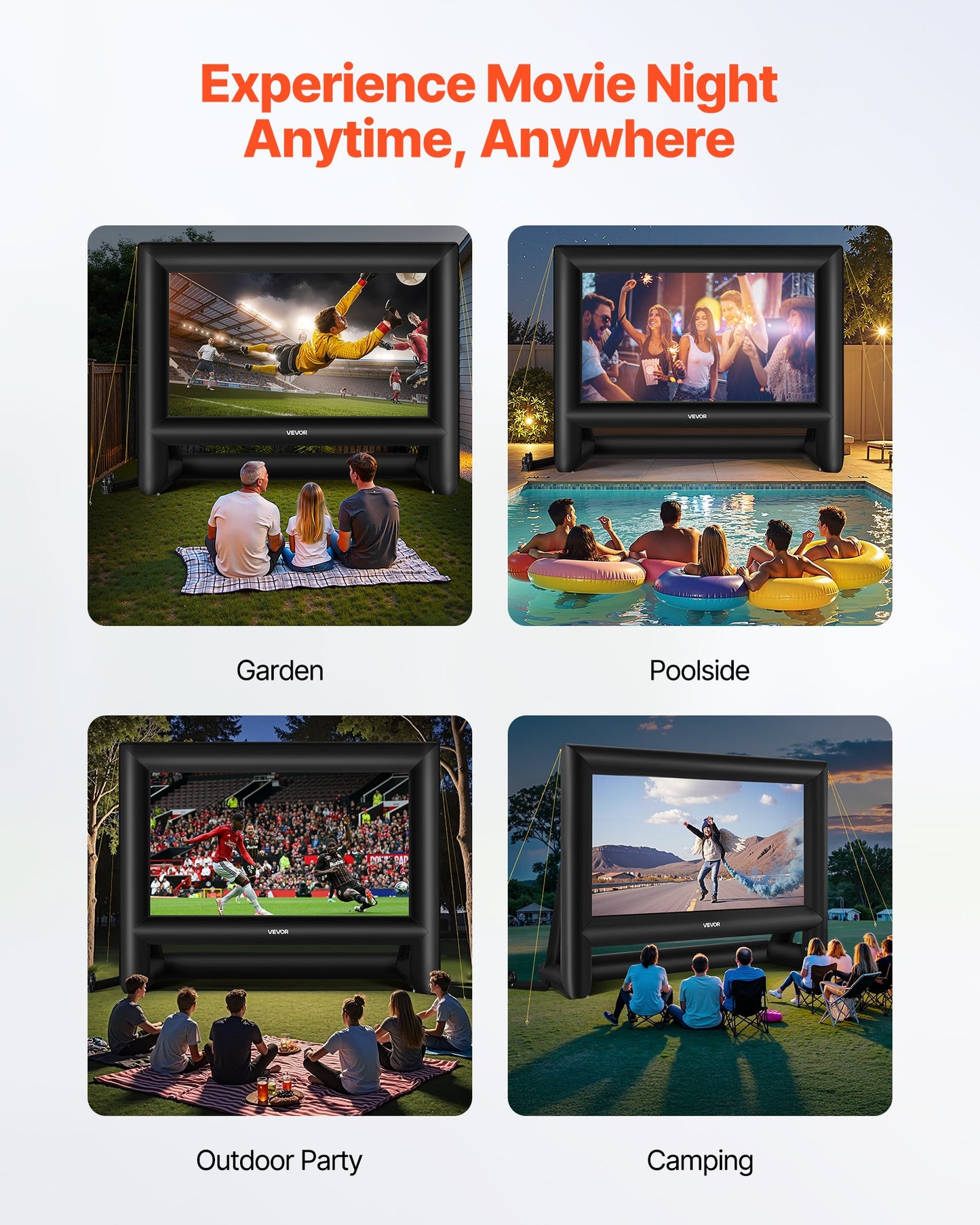 20FT Inflatable Movie Screen, Inflatable Projector Screen with Portable Storage Bag, 16:9 Easy Set Up Movie Projection for Outdoor Backyard, Home Theater, Theme Party