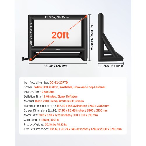 6 meter uppblåsbar filmduk 16:9 600D filmprojektion med bärbar väska