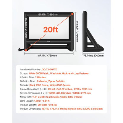 6 meter uppblåsbar filmduk 16:9 600D filmprojektion med bärbar väska