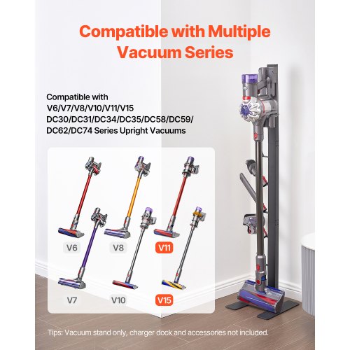 Vacuum Stand, Compatible With Dyson V6 V7 V8 V10 V11 V15, Stable Vacuum Stand Holder with 6 Hooks for Dyson DC30 DC31 DC34 DC35 DC58 DC59 DC62 D74 Cordless Upright Vacuum Cleaners & Accessories