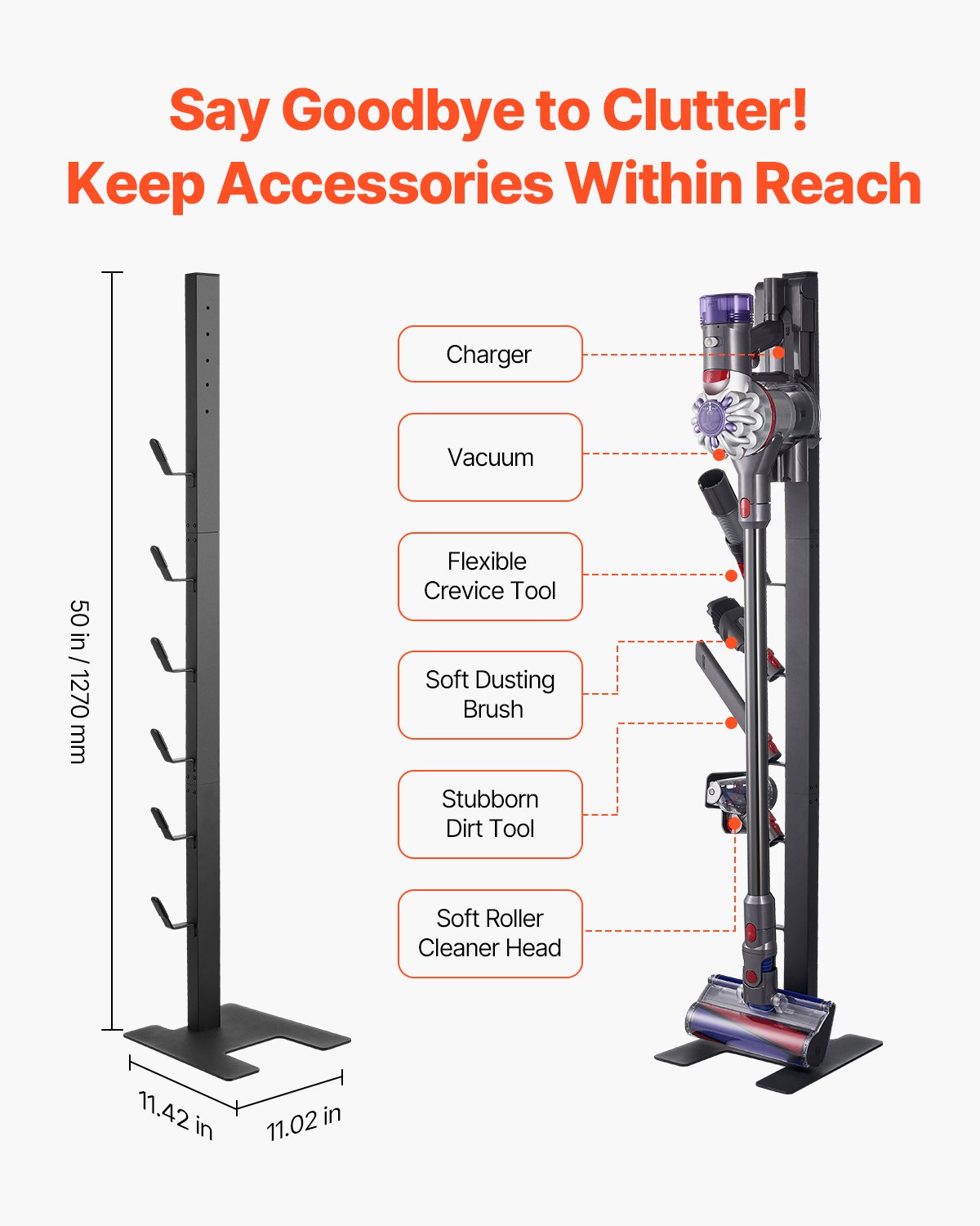 Vacuum Stand, Compatible With Dyson V6 V7 V8 V10 V11 V15, Stable Vacuum Stand Holder with 6 Hooks for Dyson DC30 DC31 DC34 DC35 DC58 DC59 DC62 D74 Cordless Upright Vacuum Cleaners & Accessories