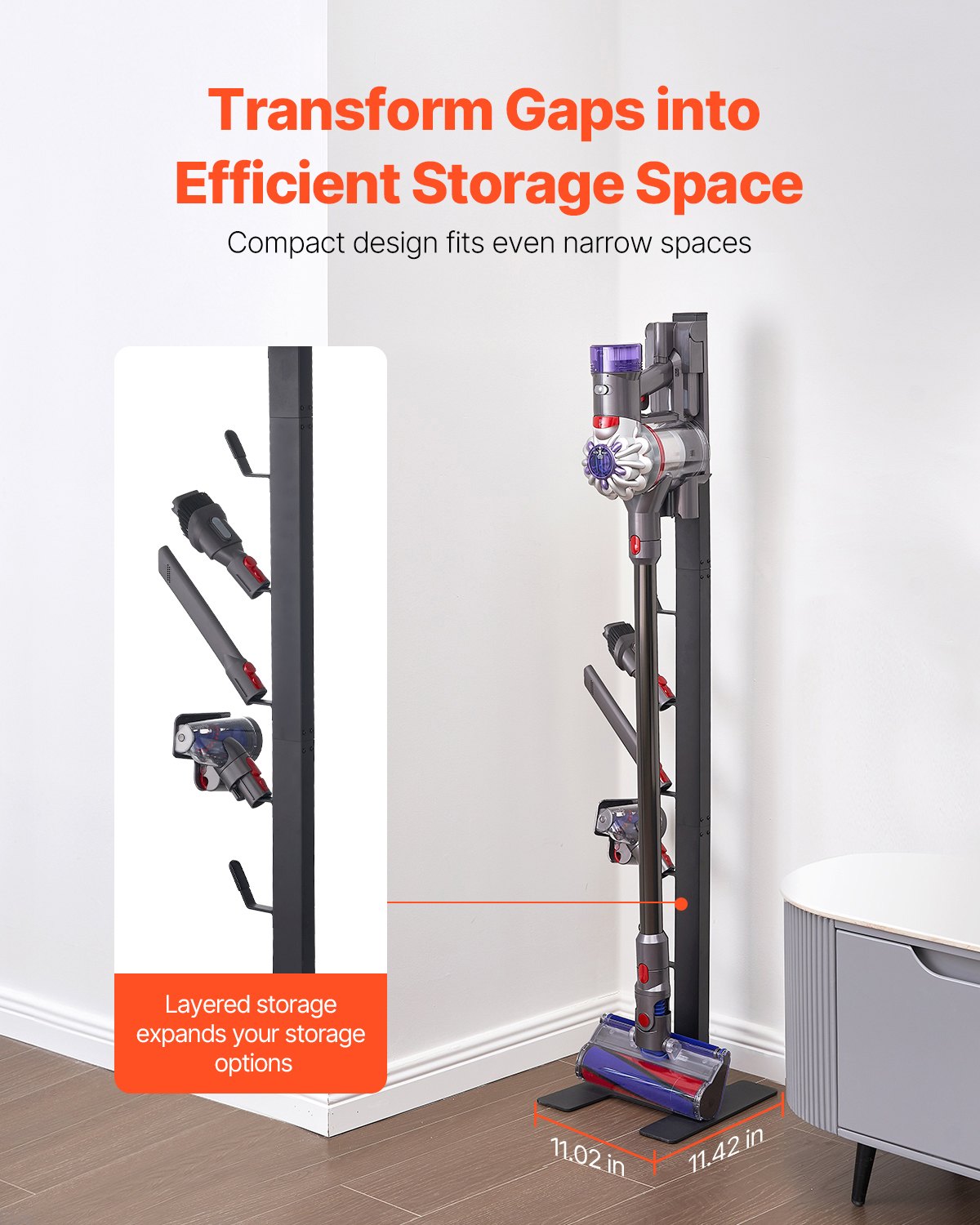 Vacuum Stand, Compatible With Dyson V6 V7 V8 V10 V11 V15, Stable Vacuum Stand Holder with 6 Hooks for Dyson DC30 DC31 DC34 DC35 DC58 DC59 DC62 D74 Cordless Upright Vacuum Cleaners & Accessories